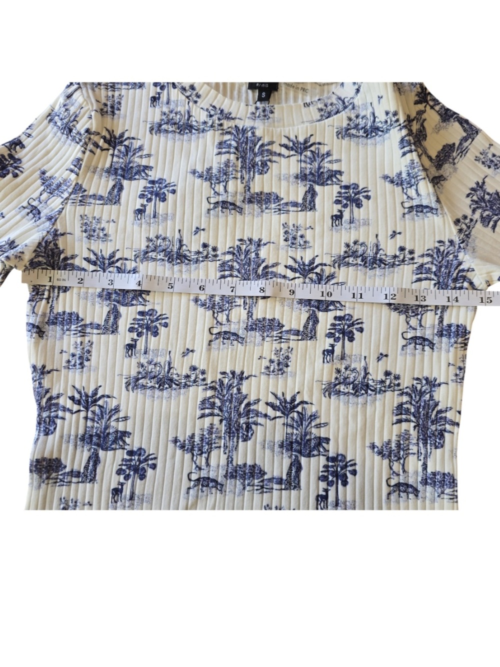 Aleeza Paris Abby Palm Toile Rib Knit Top Blue White Safari Print Small NWT - Picture 8 of 10